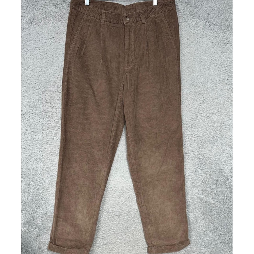 VTG Club Room Pants Men's 36x34 (35x33) Brown Corduroy Pleated Front Cuffed Hems